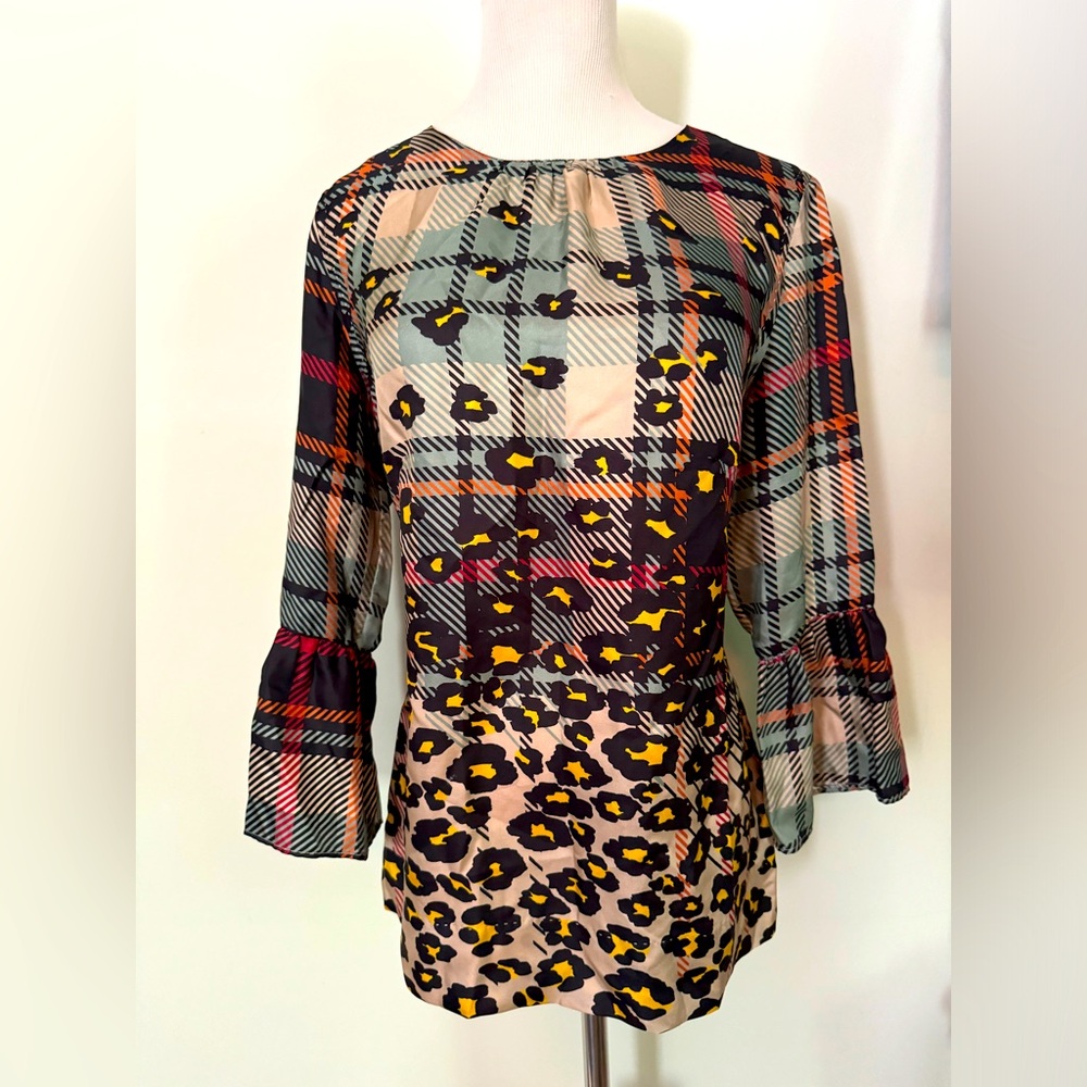 [Le Sarte Pettegole] Black Print 100% Silk Long Sleeve Blouse Sz: 4 (IT 40)